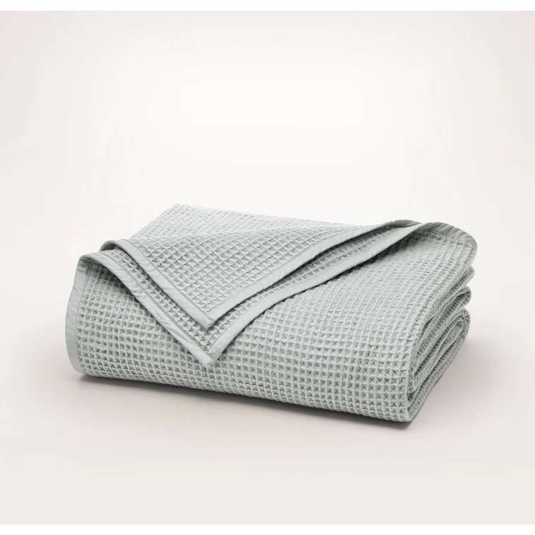 BOLL & BRANCH Waffle Bed Blanket - Twin, Shore - Luxury 100% Organic Cotton - Soft, Lightweight and Breathable - Textured Waffle Weave Design