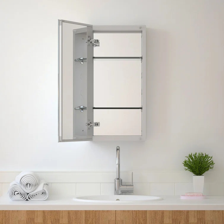 W 24'' H Frameless Medicine Cabinet Mirror 2 Adjustable