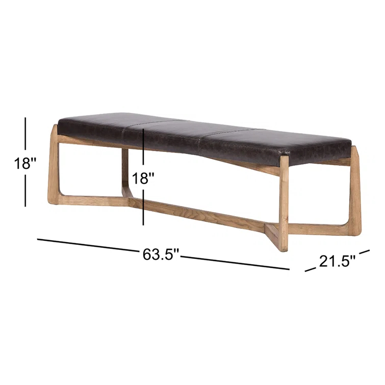 Sonoma Black Genuine Leather Bench with Oak X-Base