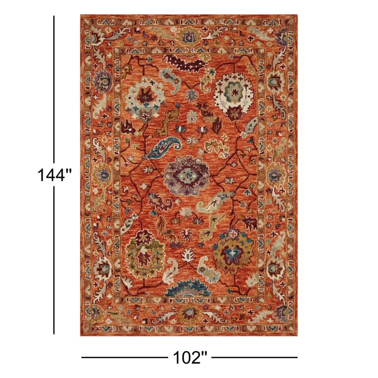 Fierros Floral Hand-Hooked Wool Orange Rug