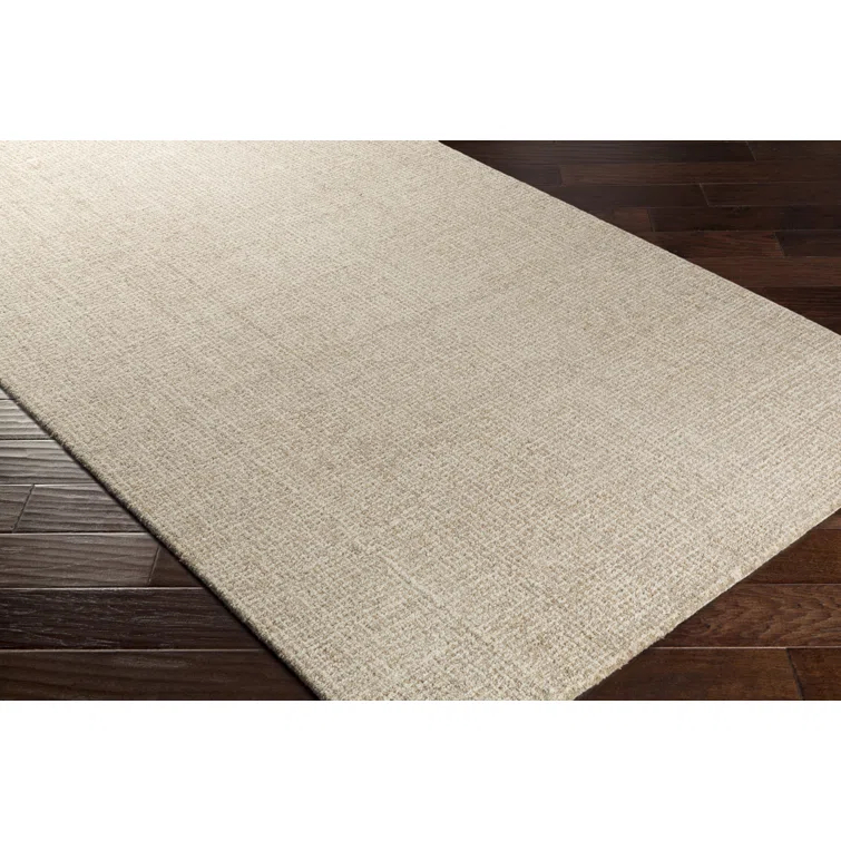 Handmade Khaki and Cream Wool Tufted Rectangular Rug