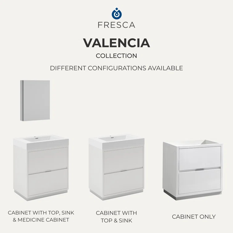 Valencia 36" Freestanding Single Modern Bathroom Cabinet - Cabinet Only (Top and Sink Not Included)
