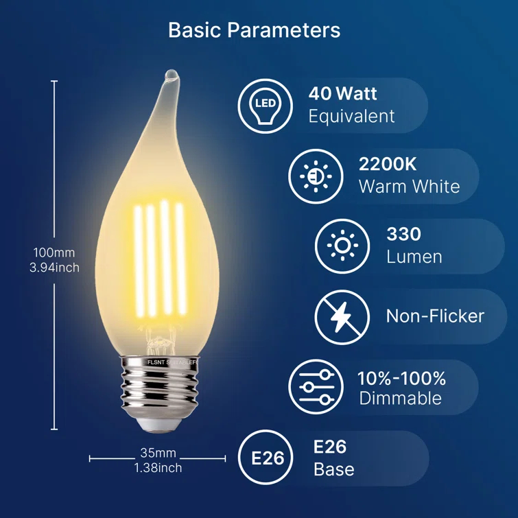 CA11E12 LED Chandelier Light Bulbs 40W Equivalent, Dimmable LED Candelabra Bulbs, 2200K 330LM