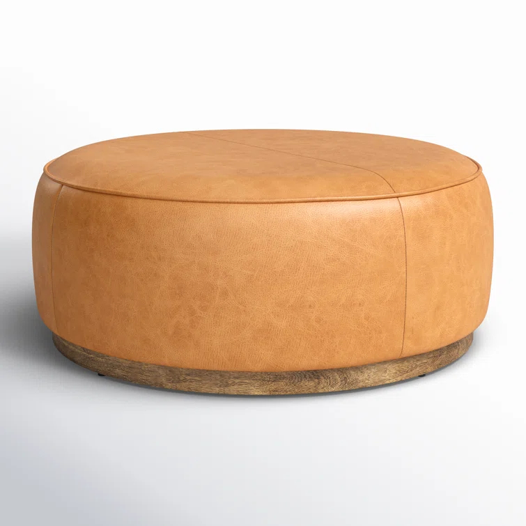 Leah Butterscotch Leather Round Ottoman Coffee Table
