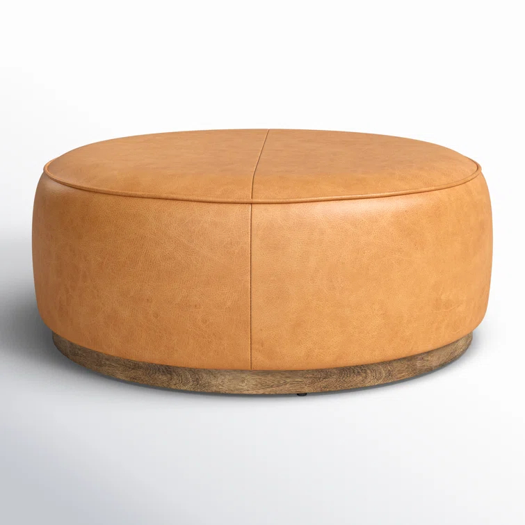 Leah Butterscotch Leather Round Ottoman Coffee Table
