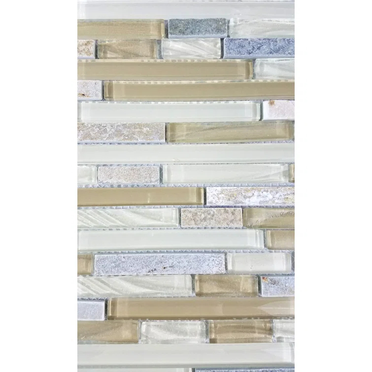 New Era 12 in. x 12 in. Glass & Stone Straight Edge Linear Mosaic Wall & Pool Tile