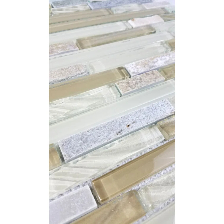 New Era 12 in. x 12 in. Glass & Stone Straight Edge Linear Mosaic Wall & Pool Tile