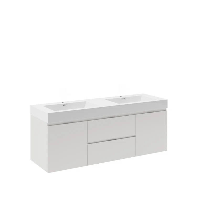 Valencia 60" Wall Mount Double Sink Bathroom Vanity with Top and Sinks (Faucets Not Included)