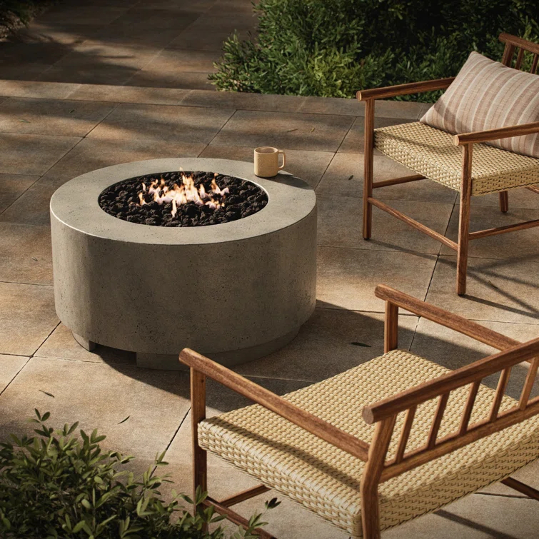 Damian 35.5" Dark Grey Concrete Gas Fire Pit Table