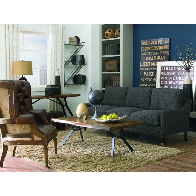 Nottingham Acacia Walnut Console Table with Distressed Metal Base