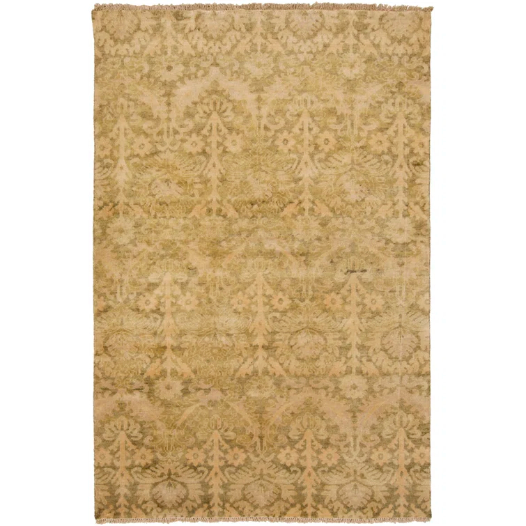 Hillcrest Olive Hand-Knotted Wool Oriental Area Rug 5'6" x 8'6"