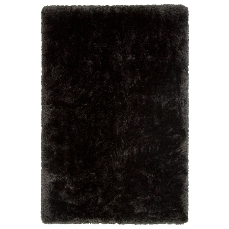 Giulia Black Hand-Woven Shag Wool Area Rug 9' x 13'