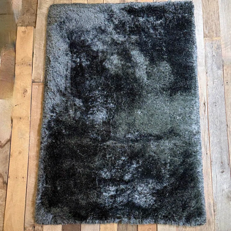 Giulia Black Hand-Woven Shag Wool Area Rug 9' x 13'