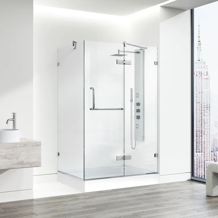 Monteray 48" W x 32" D x 79" H Hinged Frameless Shower Enclosure with 3/8Clear Glass & Base