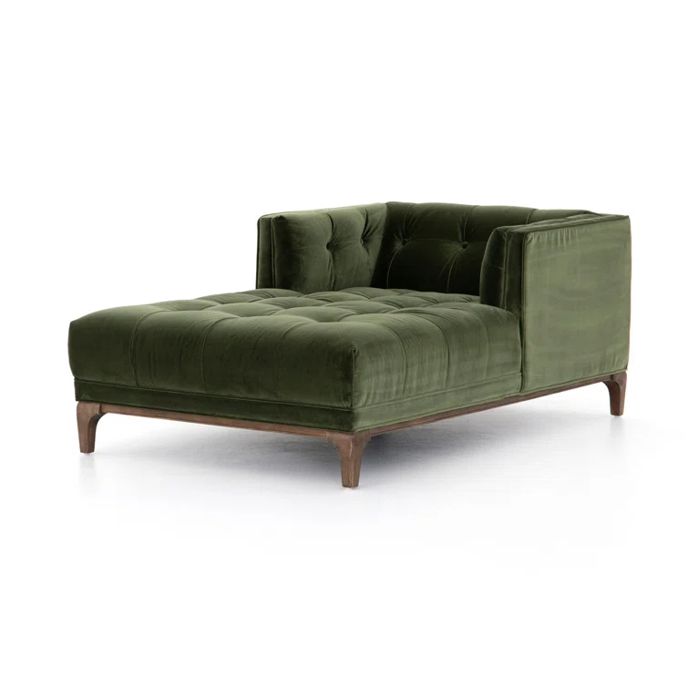 Sapphire Olive Velvet Handcrafted Contemporary Sofa Chaise