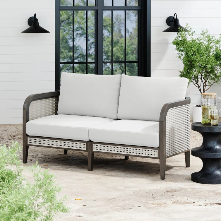 Nathan James Bohemian Outdoor Loveseat, Rattan Patio Sofa With Solid Wood Frame