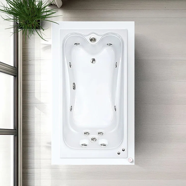 66 In. X 36 In. Elite Series Drop in Whirlpool Acrylic Bathtub with Reversible Drain in White