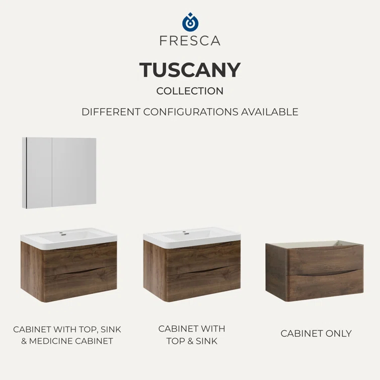 Tuscany 24" Wall Mount Modern Bathroom Vanity with Integrated Single Sink - Faucet Not Included