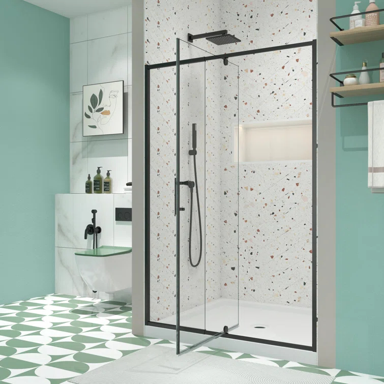 38-42" W x 71" H Flush Glass Shower Door Reversible Installation