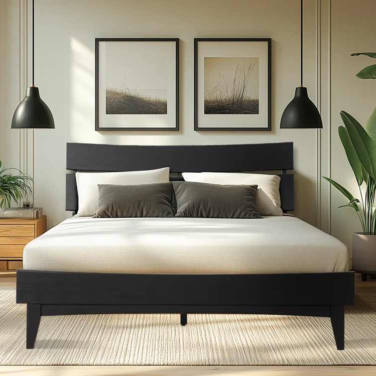 Acacia Aurora Premium Solid Wood Platform Bed Frame and High Headboard, King Bed Frame with Headboard Included, Mid Century Modern Bed with 5 years Warranty