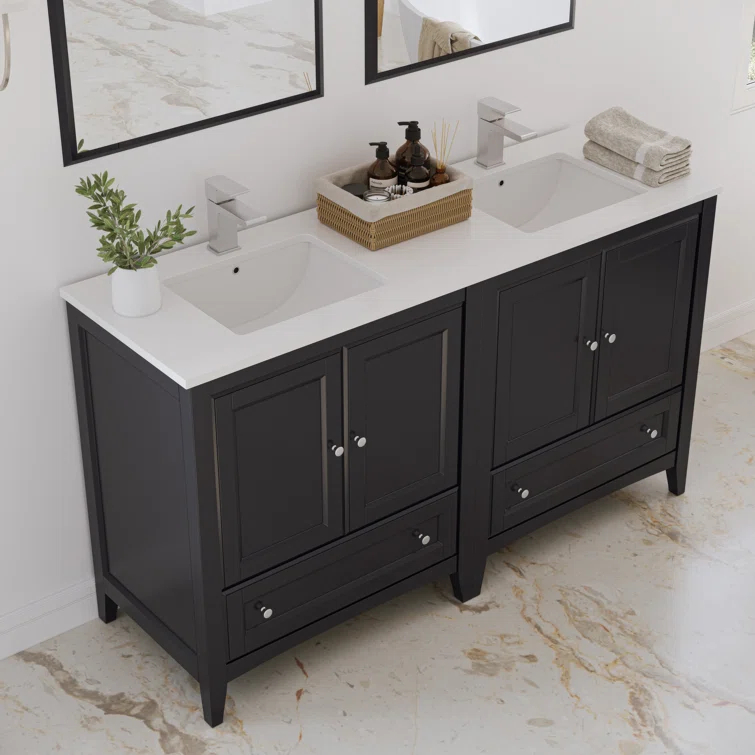 Oxford 60" Freestanding Double Sink Bathroom Vanity with Top and Sinks (Faucets Not Included)