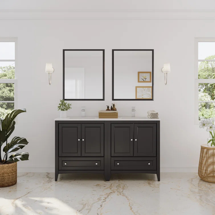 Oxford 60" Freestanding Double Sink Bathroom Vanity with Top and Sinks (Faucets Not Included)