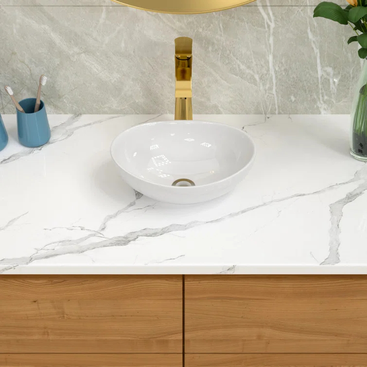 16" x 13" Oval Vessel Bathroom Sink White Bathroom Sink Ceramic Above Counter Sink Egg Shape Bowl