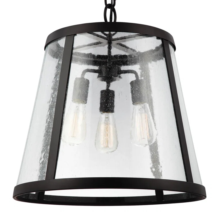 Elegant Harrow 3-Light Oil Rubbed Bronze Pendant with Clear Seeded Glass