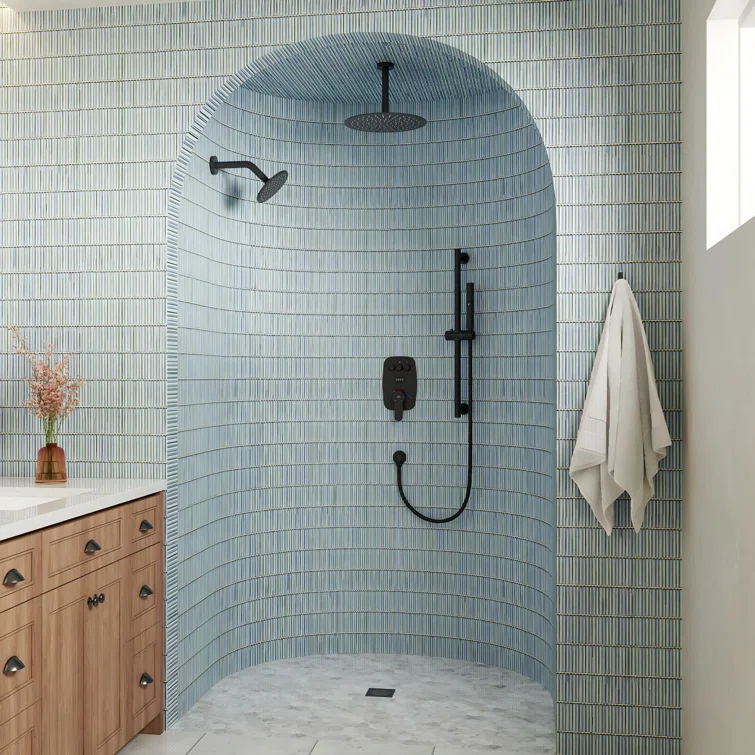 Rainfall Symphony 12inch Dual Showerhead Temperature Display Shower System with 2 in 1 Slider Bar Shower Handheld