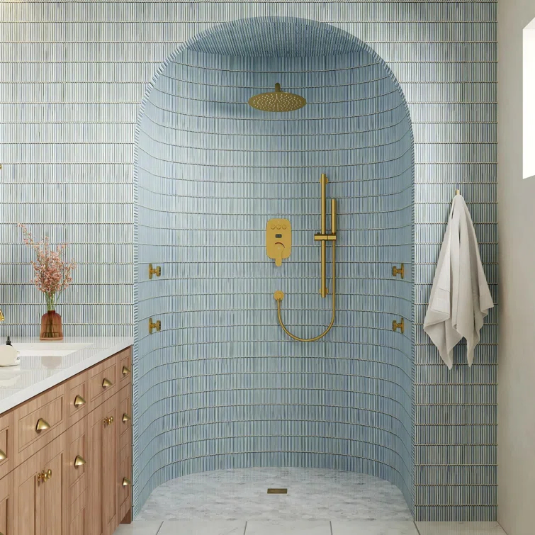 3-Function 12 Inch Temperature Digital Display Shower System With 2-Setting Slider Bar Handheld And 4Pcs Body Jets