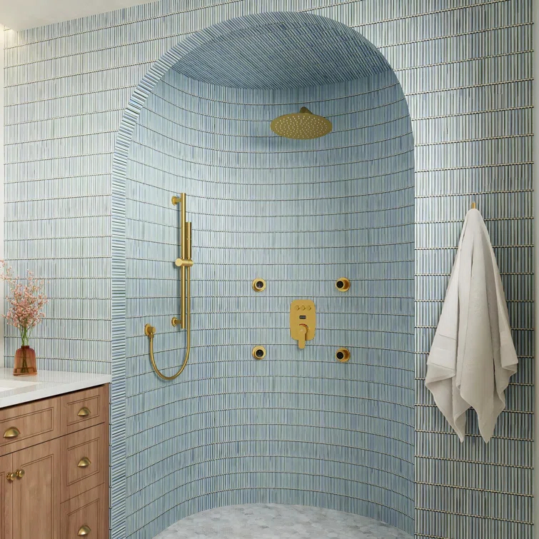 3-Function 12 Inch Temperature Digital Display Shower System With 2-Setting Slider Bar Handheld And 4Pcs Body Jets