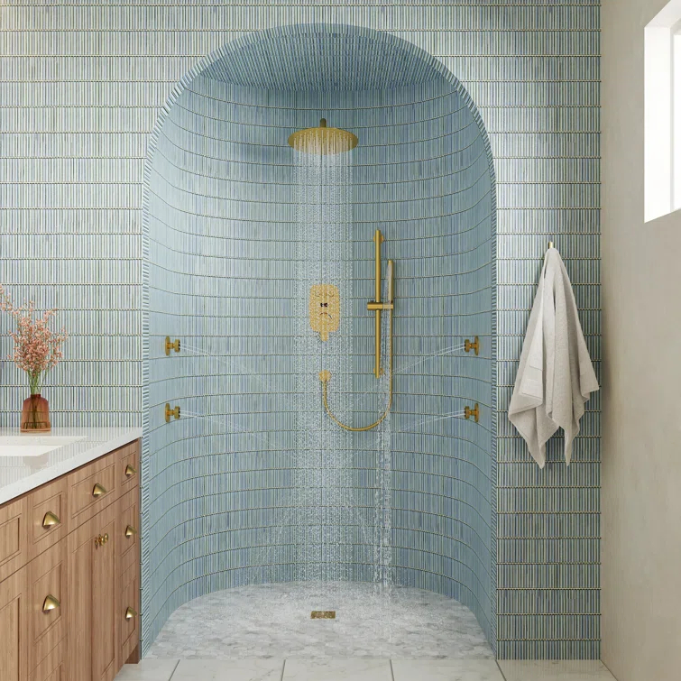 3-Function 12 Inch Temperature Digital Display Shower System With 2-Setting Slider Bar Handheld And 4Pcs Body Jets