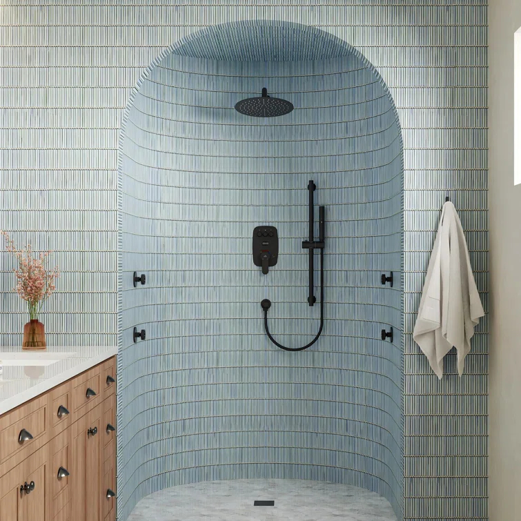 3-Function 12 Inch Temperature Digital Display Shower System With 2-Setting Slider Bar Handheld And 4Pcs Body Jets