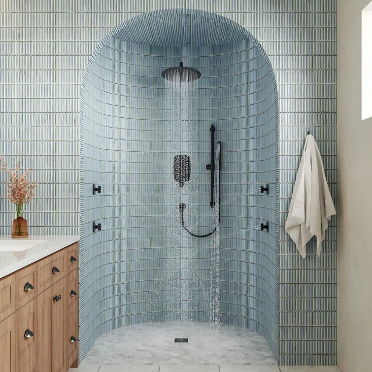 3-Function 12 Inch Temperature Digital Display Shower System With 2-Setting Slider Bar Handheld And 4Pcs Body Jets