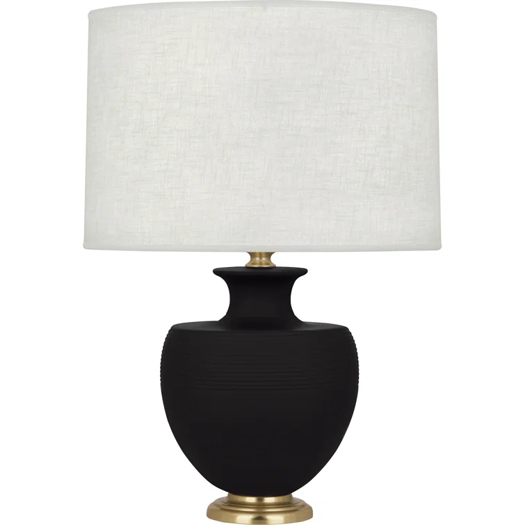 Bronze Ceramic and Steel Table Lamp with Linen Shade