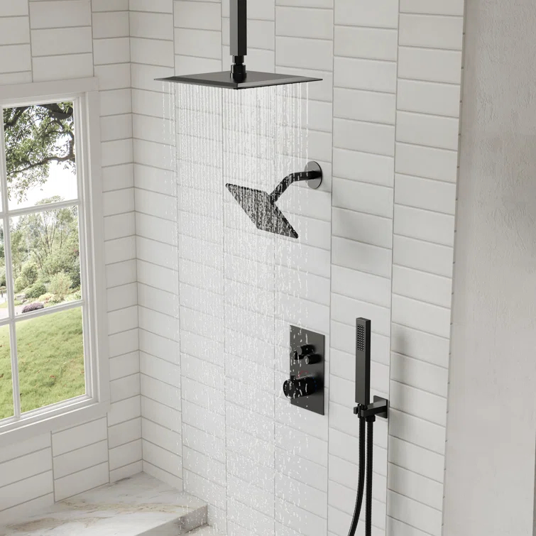 Thermostatic Shower Faucet 12" High-Pressure Dual Showerheads with Rough-In Valve