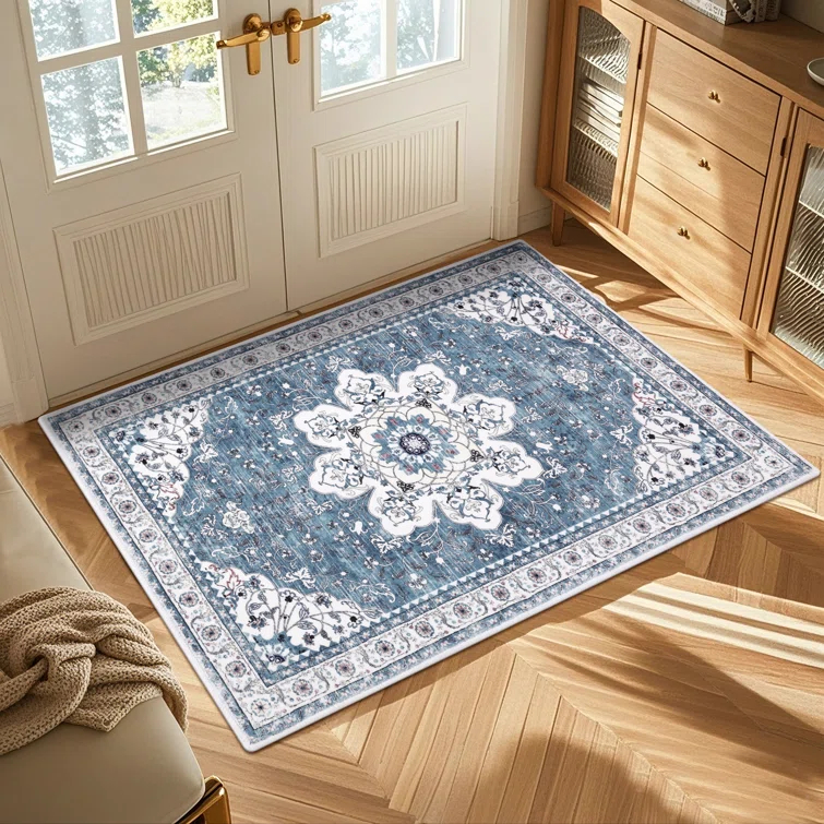 Machine Washable Non-Slip Blue Oriental Area Rug