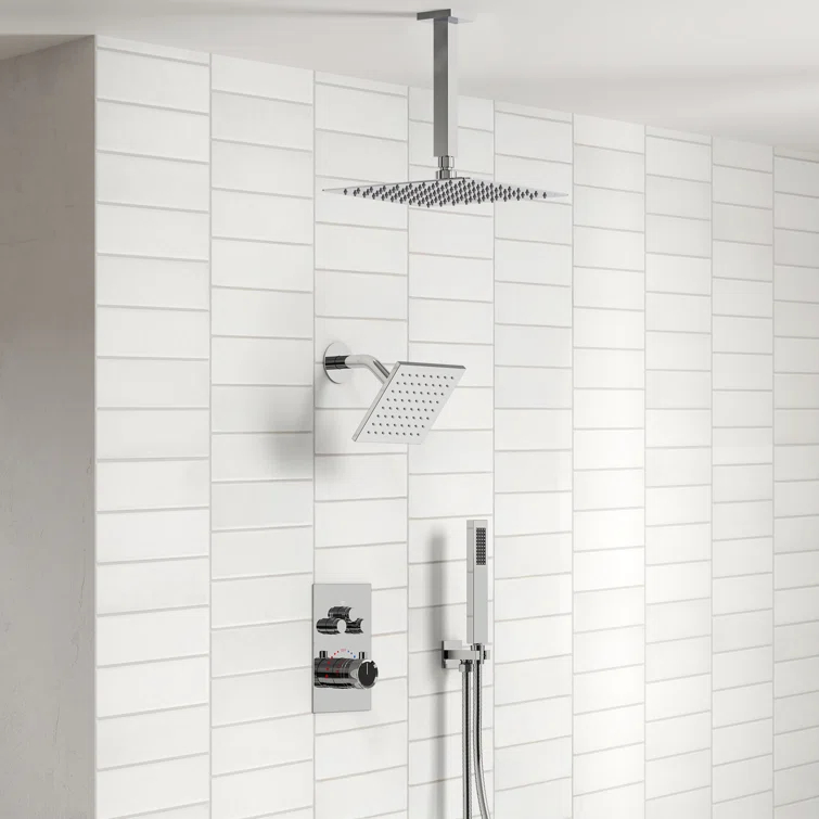 Thermostatic Shower Faucet 12" High-Pressure Dual Showerheads with Rough-In Valve