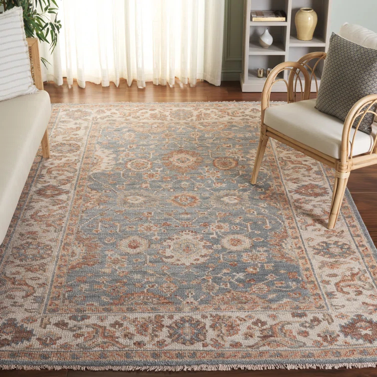 Hand-Knotted Light Blue and Beige Wool Oriental Area Rug, 10' x 14'