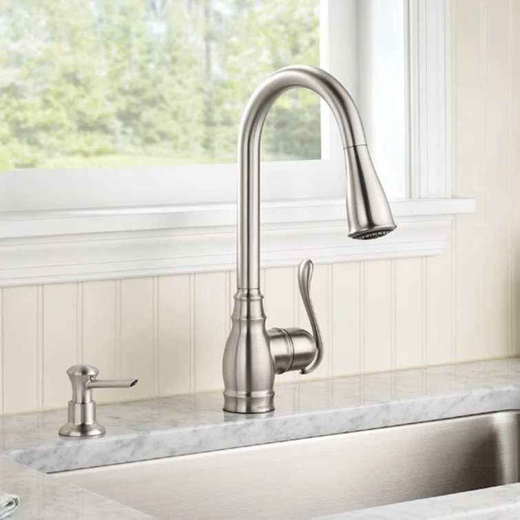 Moen Anabelle Single Handle Deck-mount Pull-down Kitchen Faucet with Sprayer ( Deck Plate Included ) (Soap Dispenser Included)