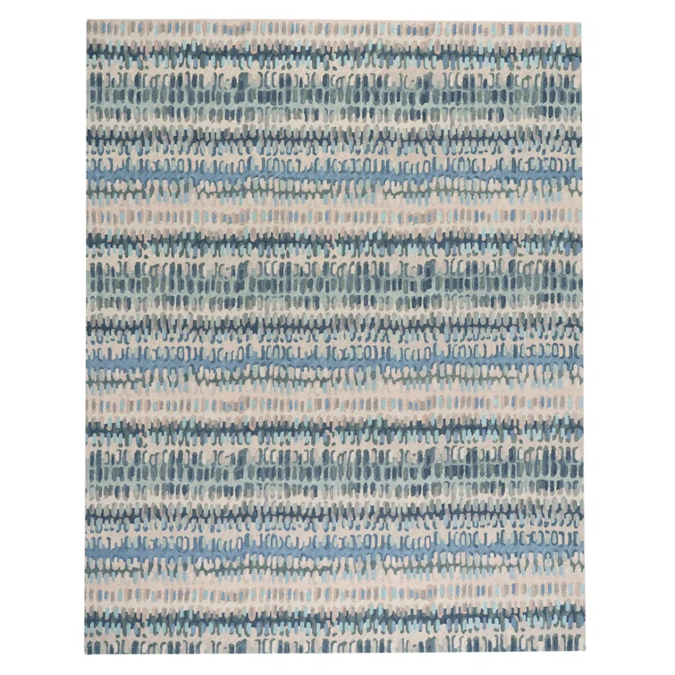 Paint Chip Abstract Hand Wool Indigo/Denim/Beige Area Rug