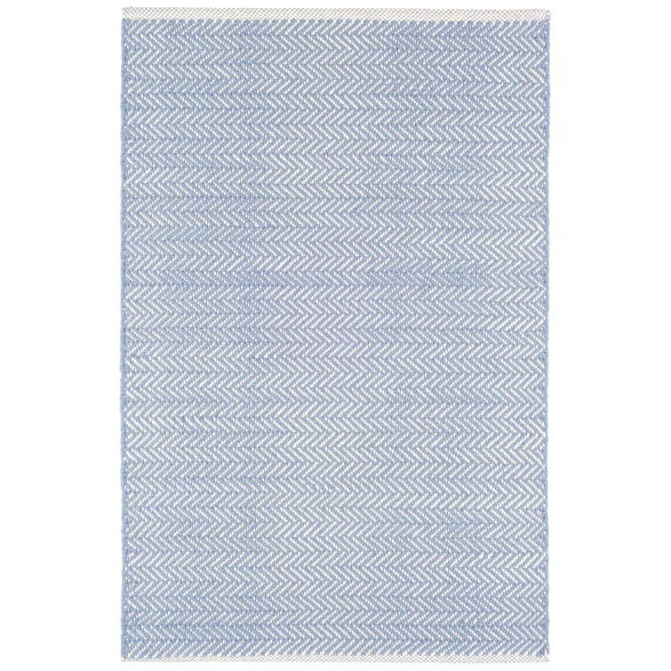 Herringbone Swedish Blue Handwoven Cotton Rug