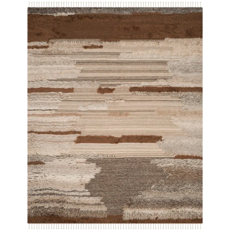 Alimatou Hand Knotted Wool/Cotton Abstract Rug in Gray/Brown
