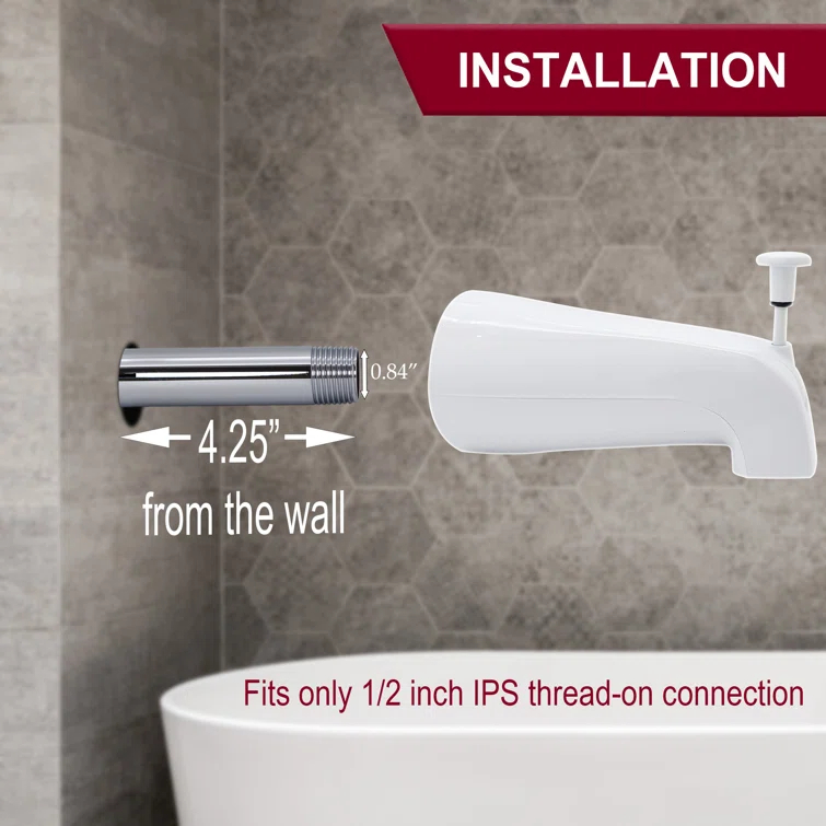 5-1/4" Reach Wall Mount Tub Spout with Front Diverter