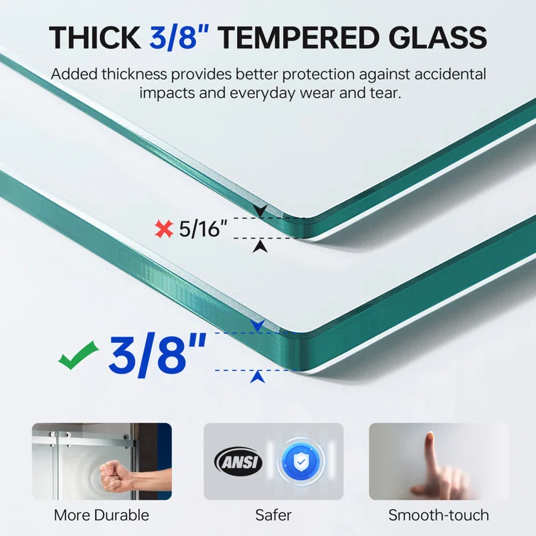 46-47" W x 76" H Pivot Frameless Single Swing Hinge Shower Door, 3/8 in. (10mm) Thickness Shattered-Proof Tempered Clear Glass