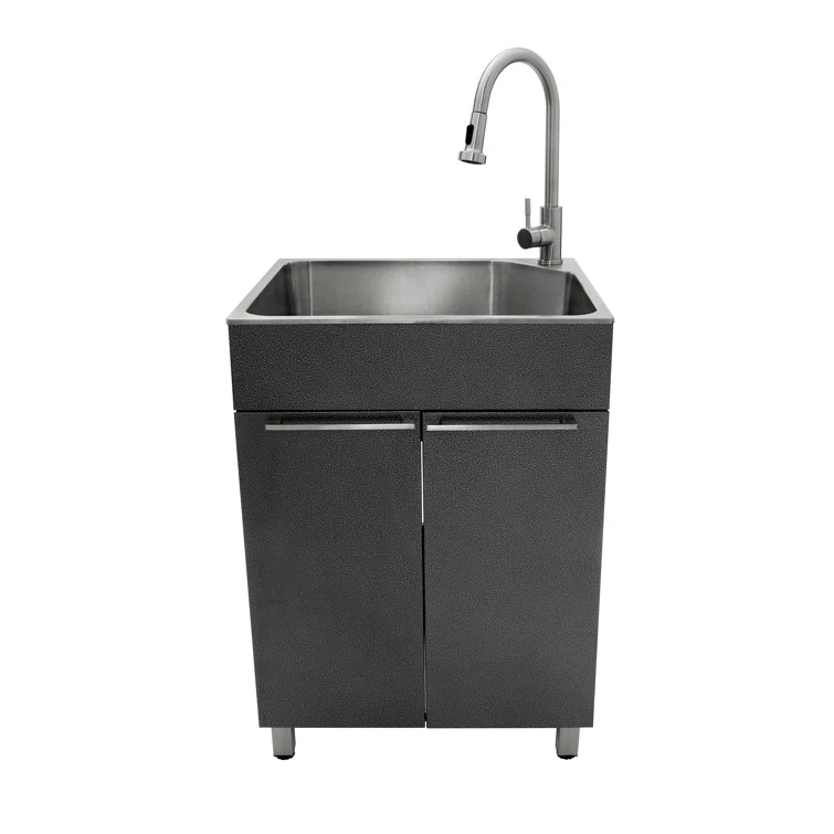 All-In-One 24.1" L x 21.3" W Free Standing Laundry Sink with Faucet