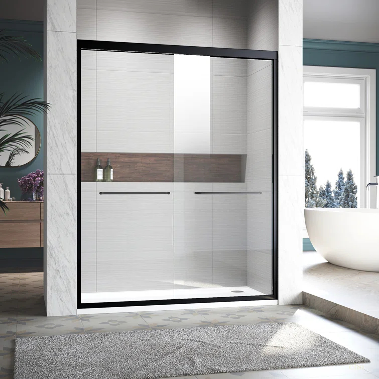 LOONGFIELD Sliding Shower Glass Door 56-60 In. W X 72 In. H, Adjustable Semi Frameless Shower Door, Certified Thick Clear Clear Tempered Glass, 304 Stainless Steel Handles ASTARQ-W2269P144324