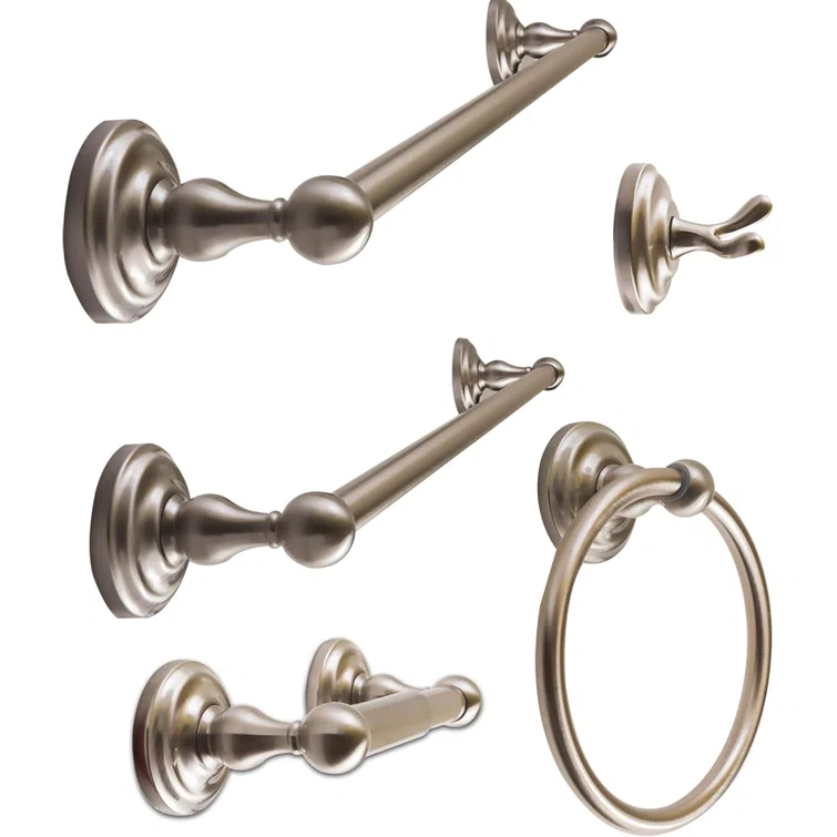 Heavy Duty Bathroom Accessories Set - Wall Mounted 5-Piece Bath Hardware Includes Robe Hook, Toilet Paper Holder, Towel Ring, 18" & 24" Towel Bars - Durable Metal Construction