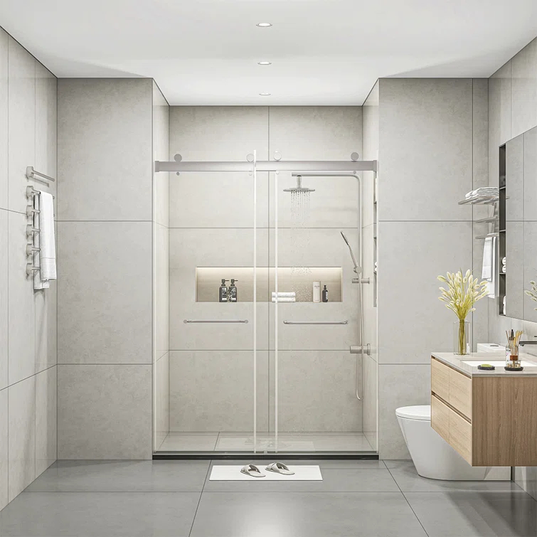 PET STOP LLC F5YDNC1F0736Q 60" Width x 76"Height Shower Doors with 3/8"(10mm) Clear Tempered Glass