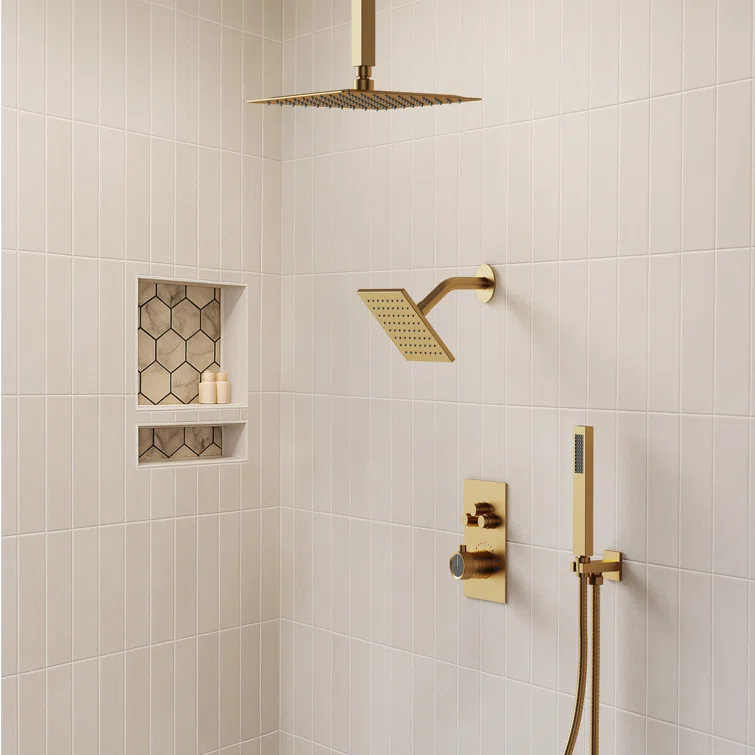 Thermostatic Shower Faucet 12" High-Pressure Dual Showerheads with Rough-In Valve